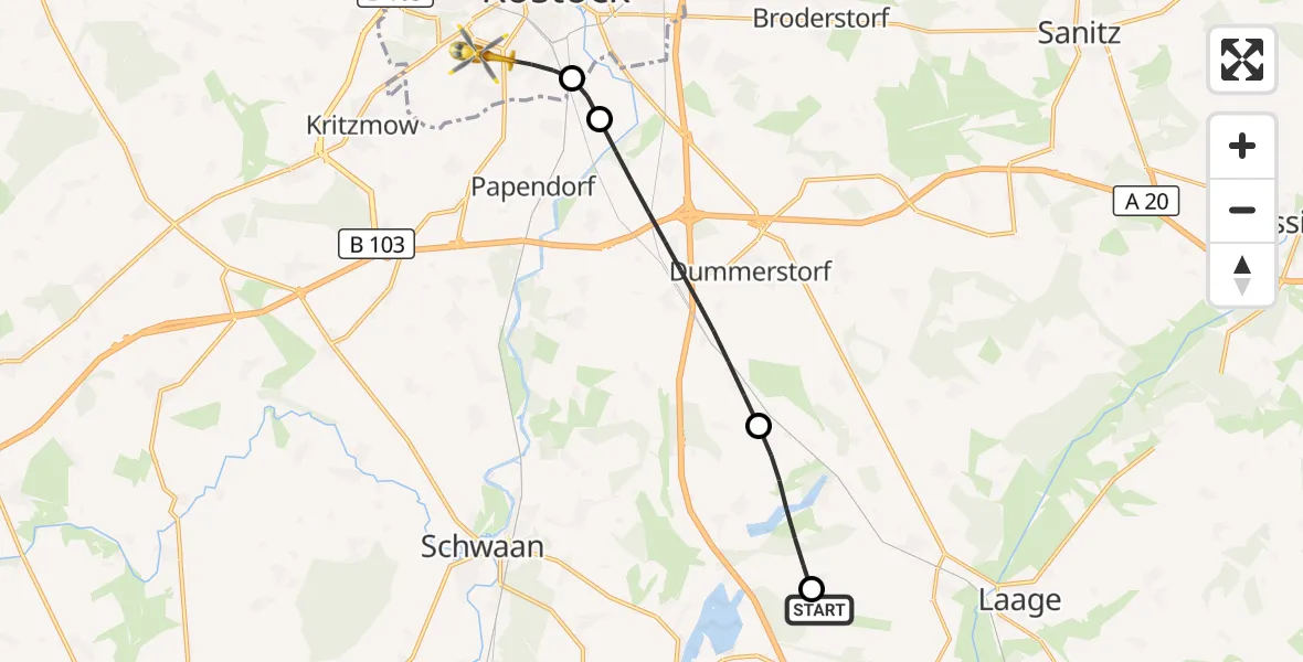 Flugroute Rettungshubschrauber Flughafen Rostock-Laage - Rostock, 17 September 2026, 17:08