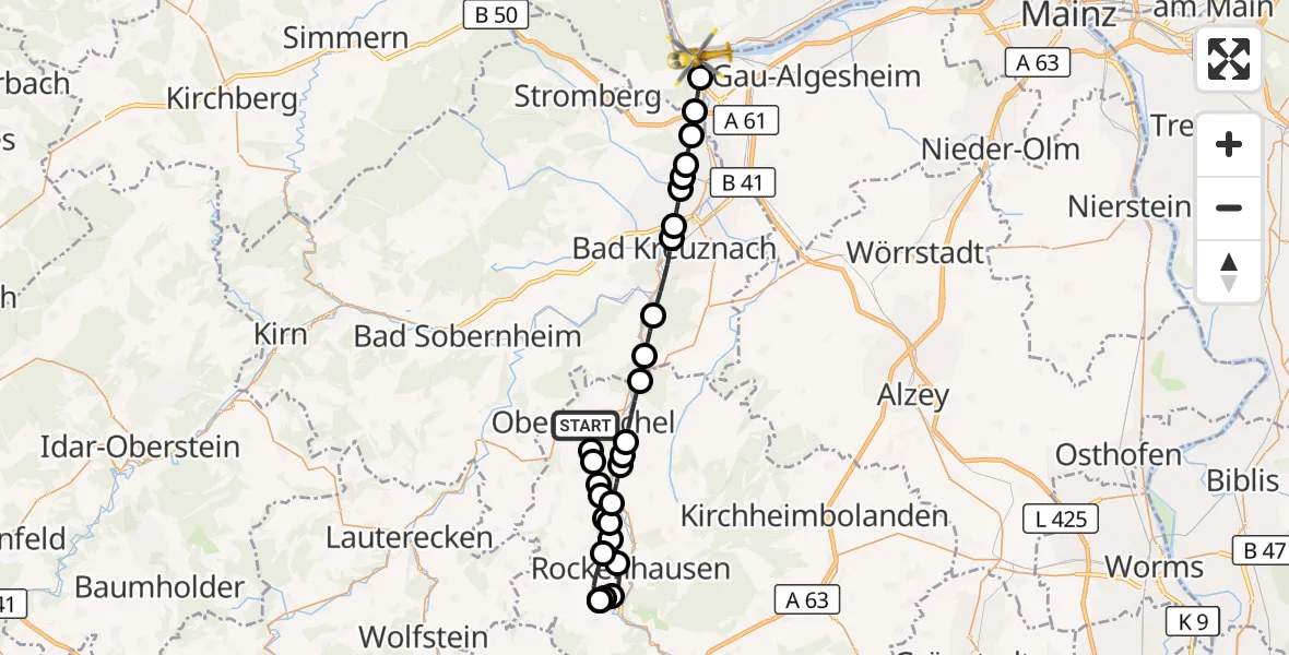 Flugroute Rettungshubschrauber Obermoschel - Bingen am Rhein, 17 September 2026, 17:10