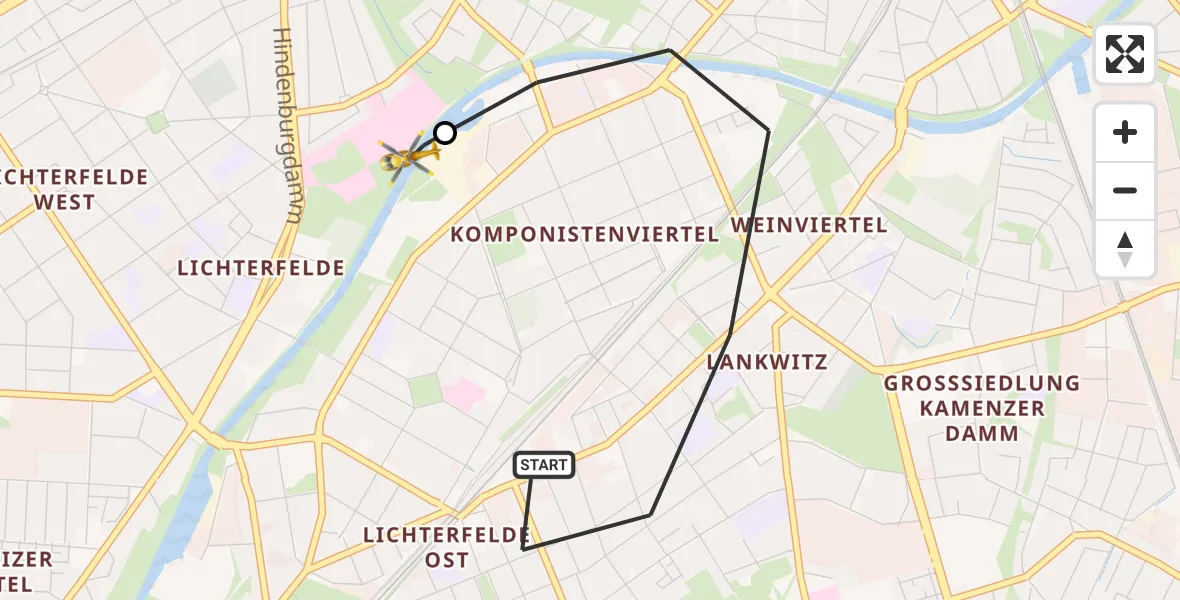 Flugroute Rettungshubschrauber Berlin - Charité Clinic Benjamin Franklin Campus, 17 September 2026, 17:19