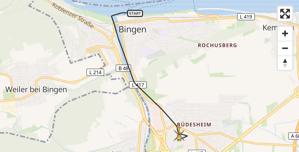 Flugroute Rettungshubschrauber Bingen am Rhein - Bingen am Rhein, 17 September 2026, 17:30