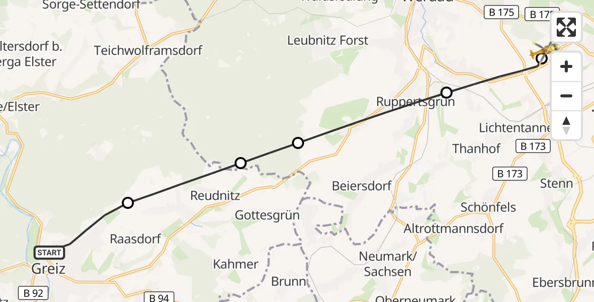 Flugroute Rettungshubschrauber Greiz - ADAC Air Rescue Station Zwickau Hubschrauberlandeplatz, 17 September 2026, 17:33