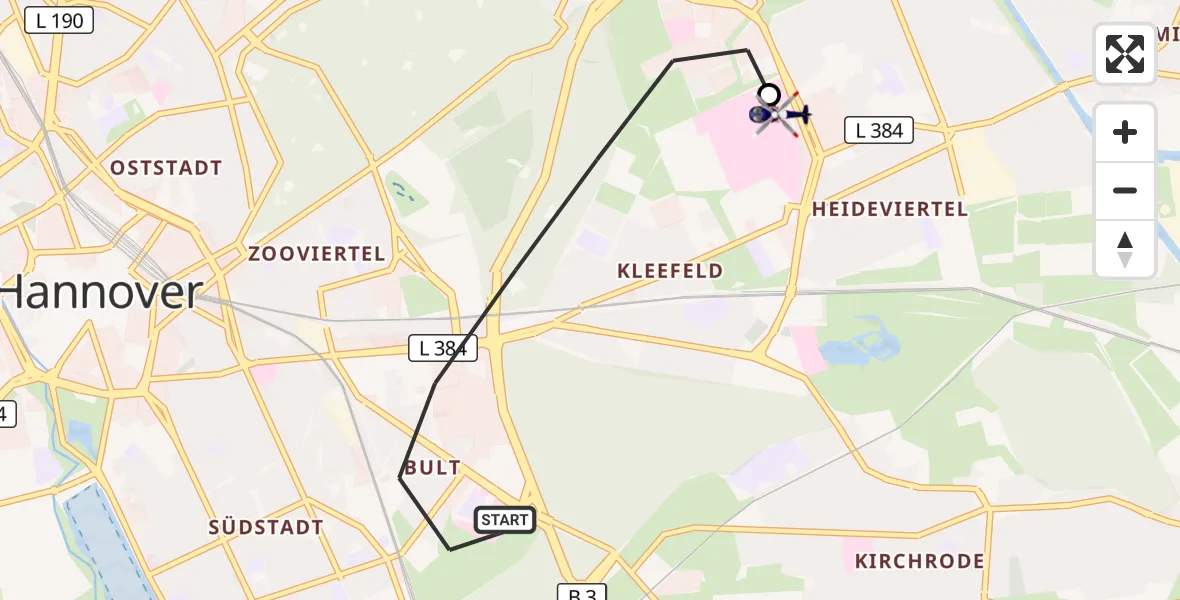 Flugroute Polizeihubschrauber Hannover - Hannover Luftrettung Hubschrauberlandeplatz (Christoph 4), 17 September 2026, 17:35