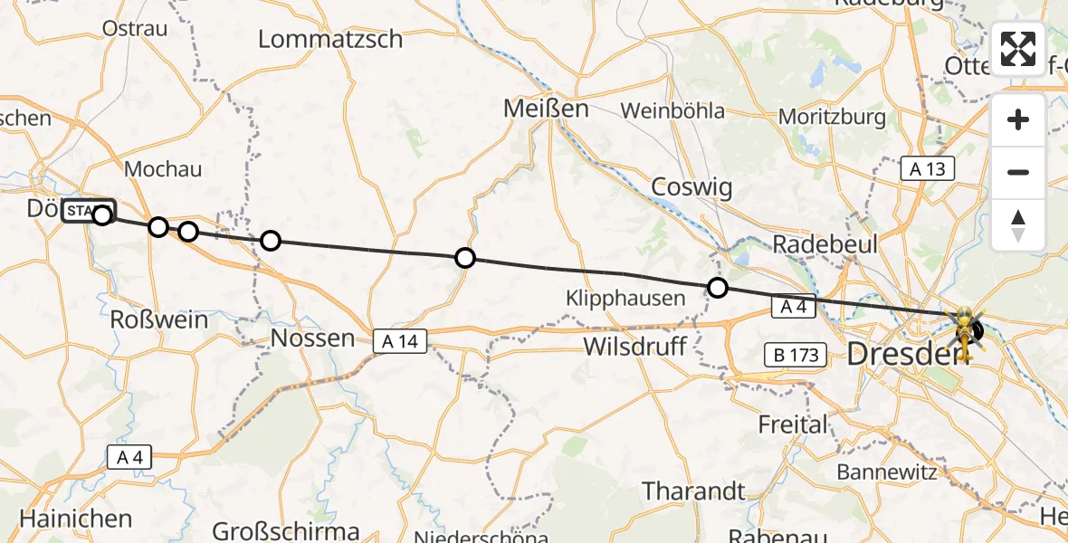 Flugroute Rettungshubschrauber Dobeln Hospital - Dresden University Hospital, 17 September 2026, 17:49