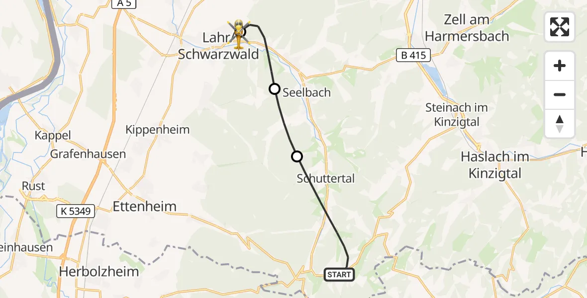 Flugroute Rettungshubschrauber Schuttertal - Ortenau Hospital Lahr-Ettenheim, 17 September 2026, 17:57