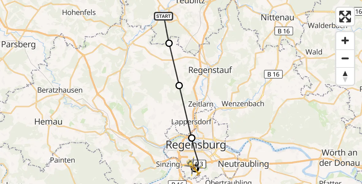 Flugroute Rettungshubschrauber Burglengenfeld - DRF Air Rescue Station Regensburg / Regensburg University Hospital, 17 September 2026, 17:59