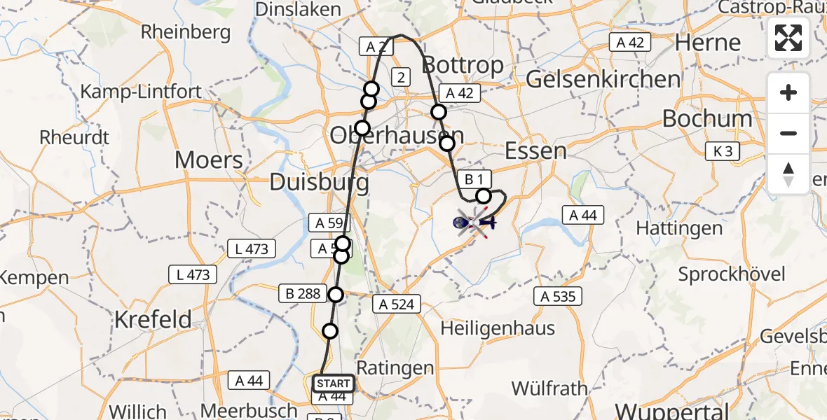Flugroute Polizeihubschrauber Düsseldorf Flughafen - Essen, 17 September 2026, 18:01