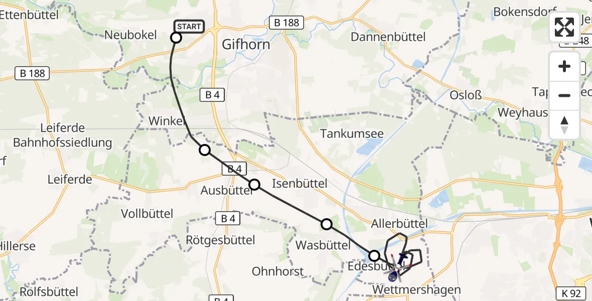 Flugroute Polizeihubschrauber Gifhorn Bundespolizei Hubschrauberlandeplatz - Calberlah, 17 September 2026, 18:13