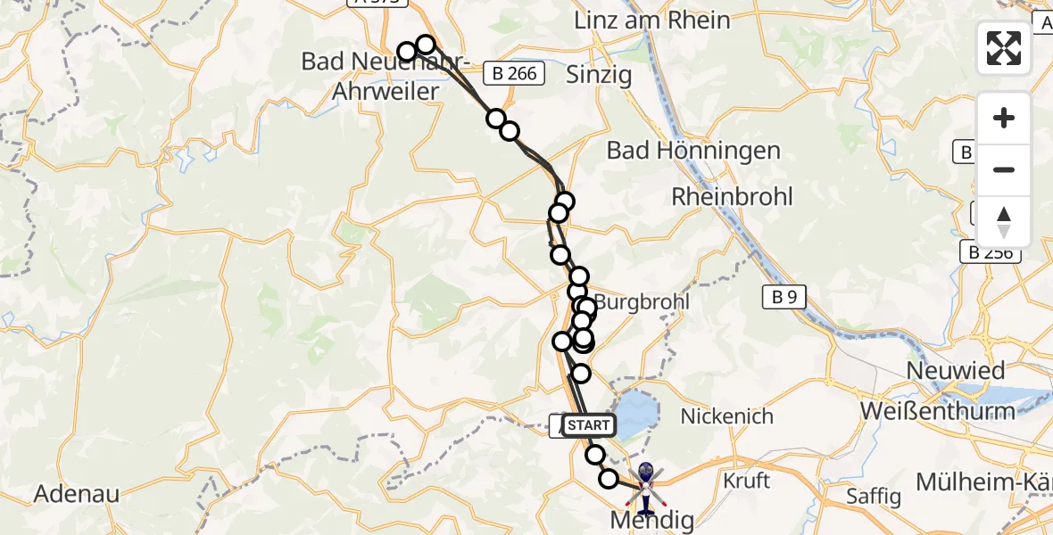 Flugroute Polizeihubschrauber Wehr - Mendig, 17 September 2026, 18:32