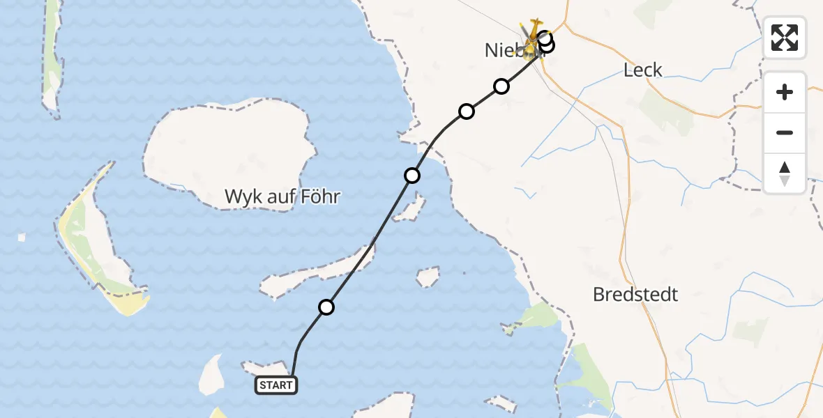 Flugroute Ambulanzhubschrauber Hallig Hooge - Niebüll, 17 September 2026, 18:35