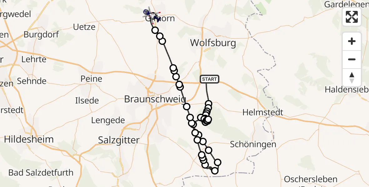 Flugroute Polizeihubschrauber Königslutter am Elm - Gifhorn Bundespolizei Hubschrauberlandeplatz, 17 September 2026, 18:41