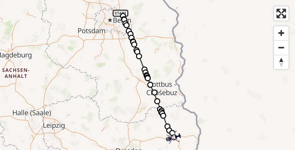 Flugroute Polizeihubschrauber Ahrensfelde - Kubschütz, 17 September 2026, 18:42