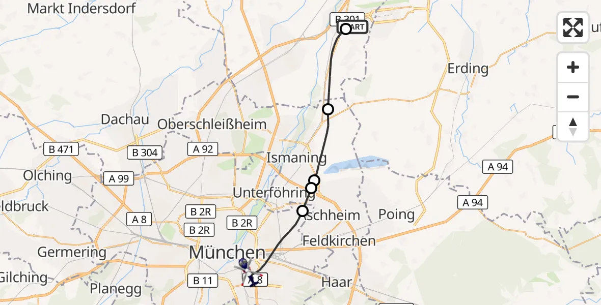 Flugroute Polizeihubschrauber München Flughafen - München, 17 September 2026, 19:59