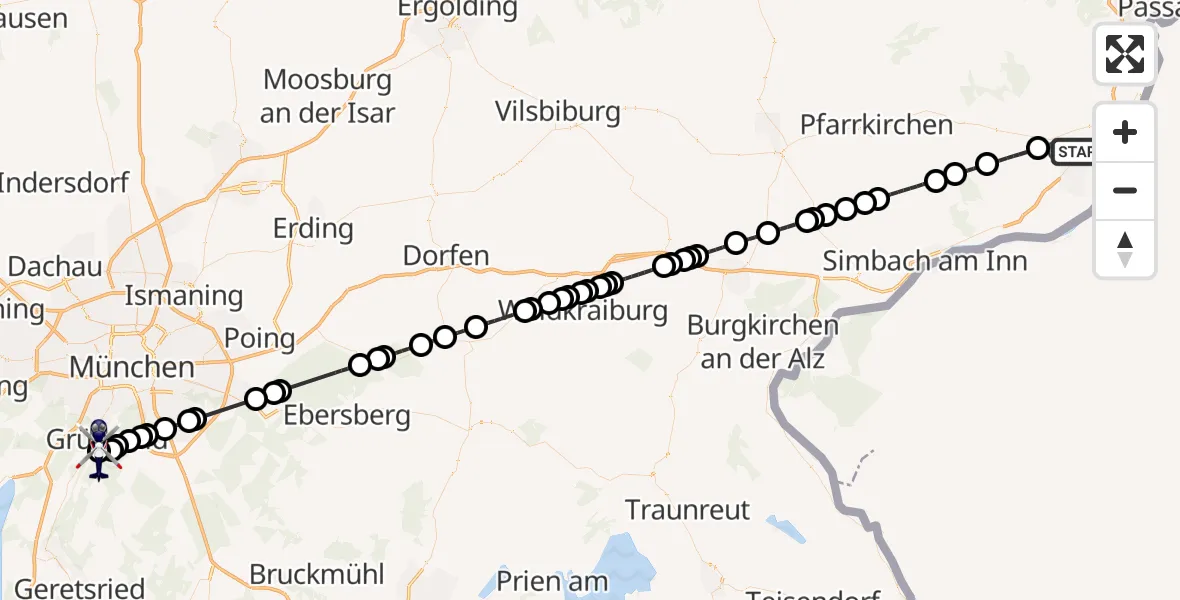 Flugroute Polizeihubschrauber Pocking - Grünwald, 17 September 2026, 23:14