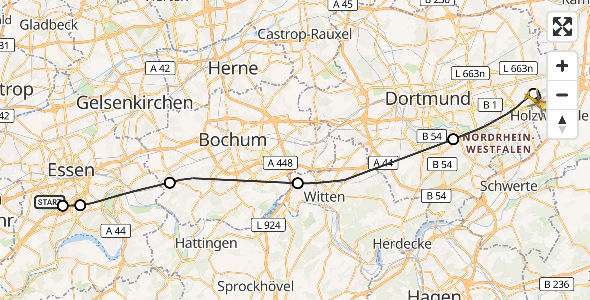 Flugroute Rettungshubschrauber Essen - Dortmund Flughafen, 17 September 2026, 23:38