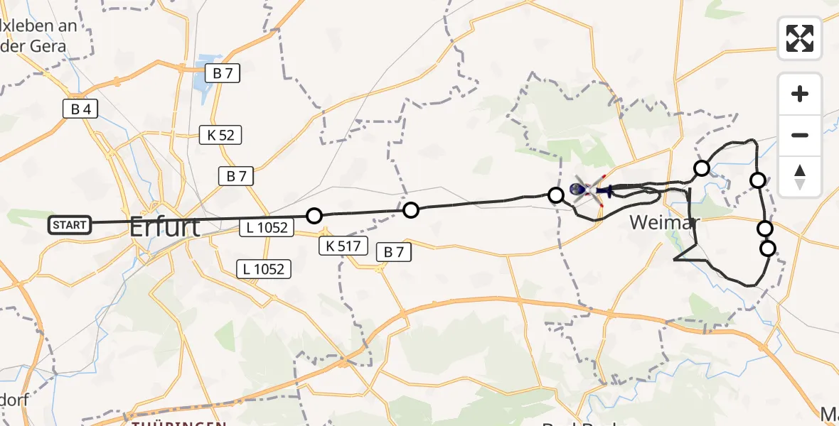 Flugroute Polizeihubschrauber Erfurt-Weimar Flughafen - Weimar, 17 September 2026, 23:47