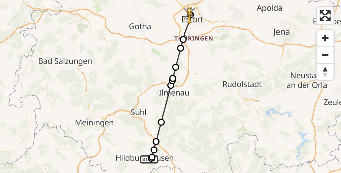 Flugroute Ambulanzhubschrauber Hildburghausen - Helios Clinic Erfurt, 18 September 2026, 01:45