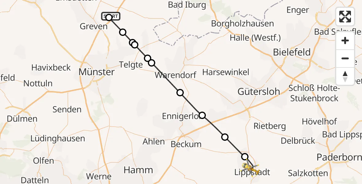 Flugroute Ambulanzhubschrauber Christoph  Westfalen-ADAC - Lippstadt, 18 September 2026, 02:22