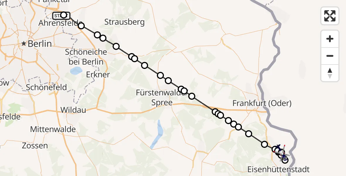 Flugroute Polizeihubschrauber Ahrensfelde Hubschrauberlandeplatz - Vogelsang, 18 September 2026, 03:05