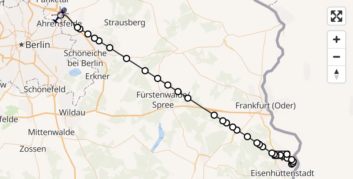 Flugroute Polizeihubschrauber Ziltendorf - Ahrensfelde Hubschrauberlandeplatz, 18 September 2026, 03:53