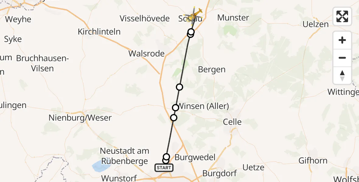 Flugroute Rettungshubschrauber Flughafen Hannover - Soltau, 18 September 2026, 03:59