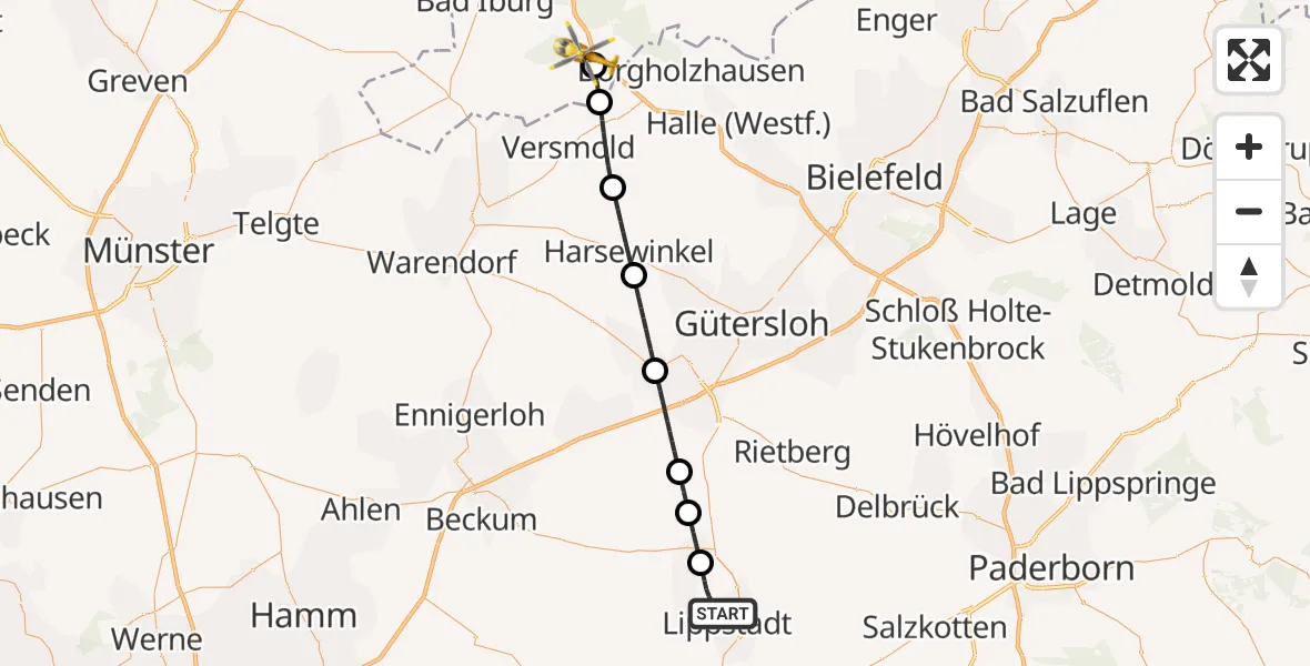 Flugroute Ambulanzhubschrauber Lippstadt - Bad Rothenfelde, 18 September 2026, 04:17