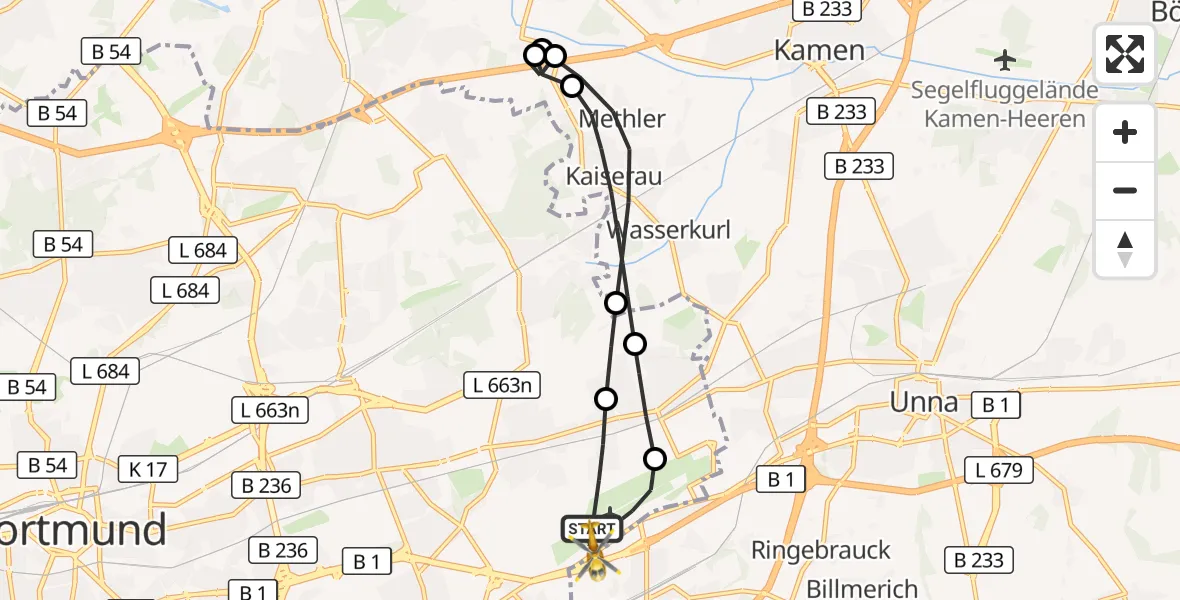 Flugroute Rettungshubschrauber Dortmund Flughafen - Dortmund Flughafen, 18 September 2026, 04:43
