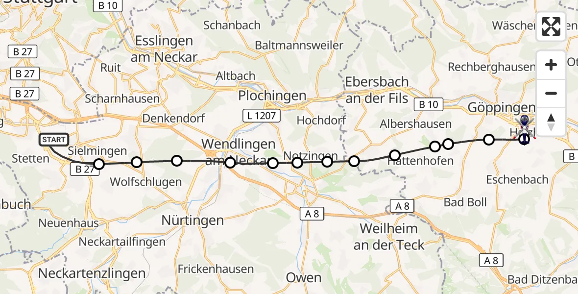 Flugroute Polizeihubschrauber Flughafen Stuttgart - Göppingen, 18 September 2026, 05:08