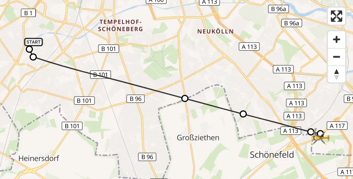 Flugroute Rettungshubschrauber Charité Clinic Benjamin Franklin Campus - Berlin, 18 September 2026, 05:09