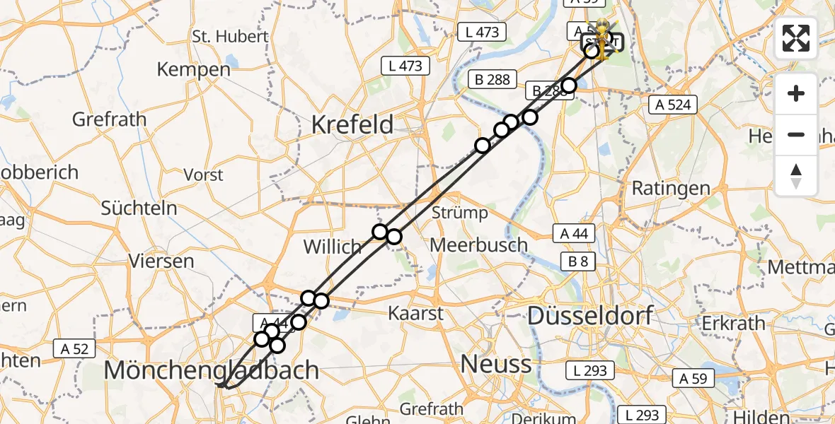 Flugroute Rettungshubschrauber Duisburg Air Rescue Hubschrauberlandeplatz (Christoph 9) - Duisburg Air Rescue Hubschrauberlandeplatz (Christoph 9), 18 September 2026, 05:45