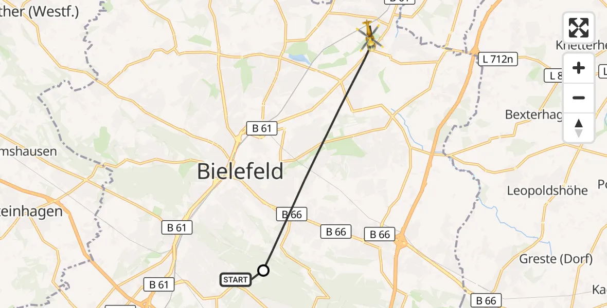Flugroute Rettungshubschrauber Luftrettungszentrum Bielefeld - Bielefeld, 18 September 2026, 05:58