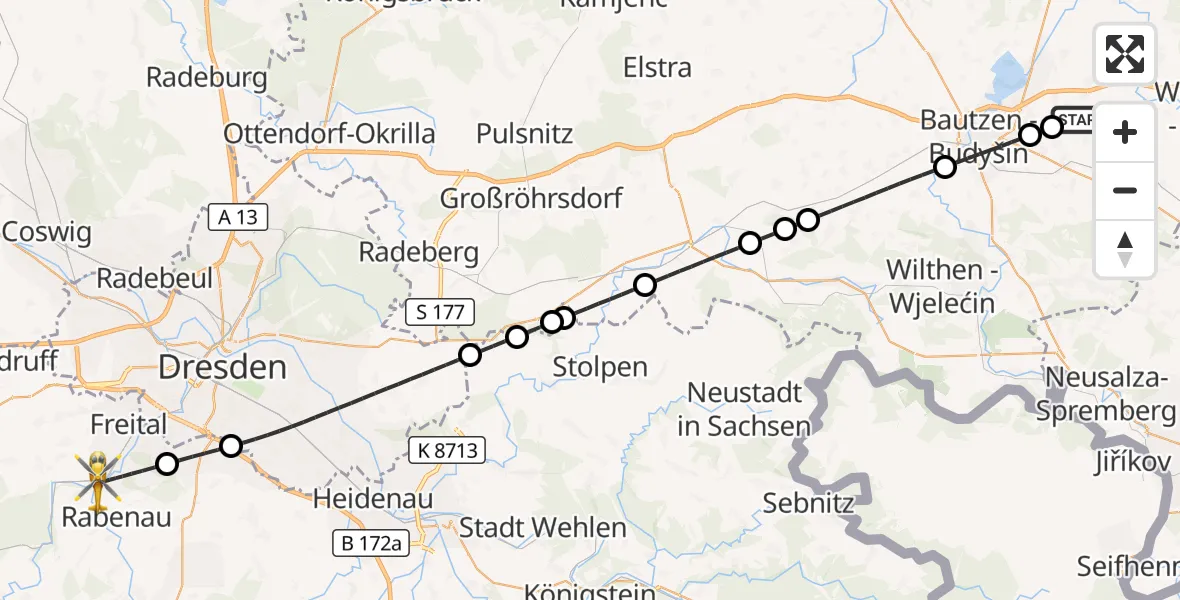 Flugroute Rettungshubschrauber Bautzen Flugplatz - Freital, 18 September 2026, 06:24