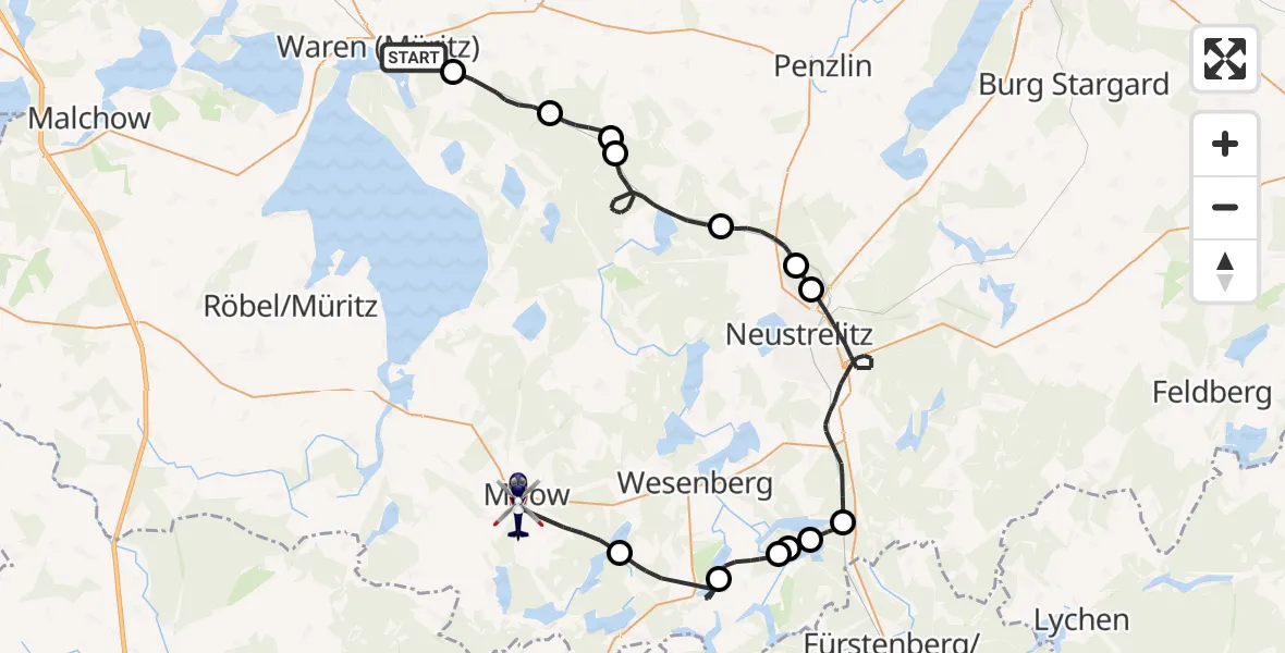 Flugroute Polizeihubschrauber Waren (Müritz) - Mirow, 18 September 2026, 06:30