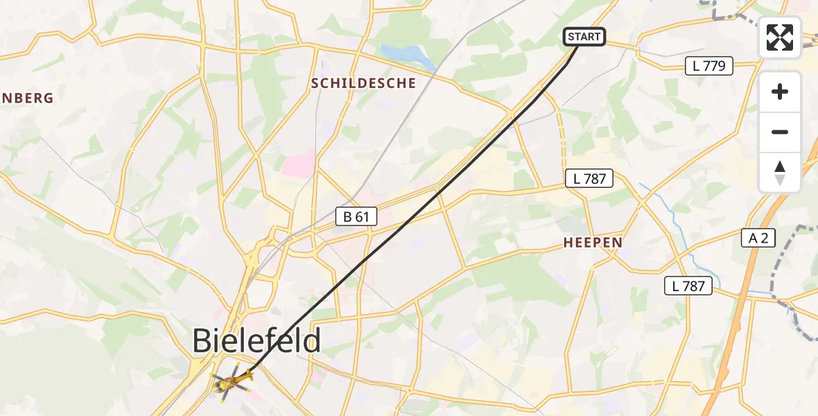 Flugroute Rettungshubschrauber Bielefeld - Bielefeld, 18 September 2026, 06:36