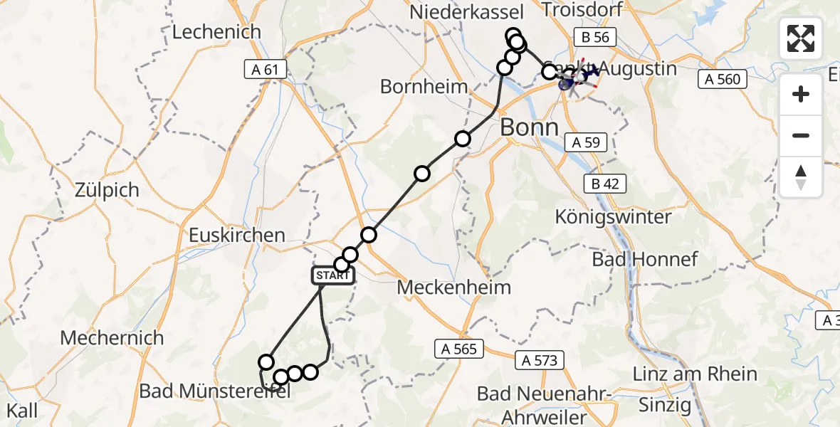 Flugroute Polizeihubschrauber Euskirchen - Bonn-Hangelar Flugplatz, 18 September 2026, 06:48