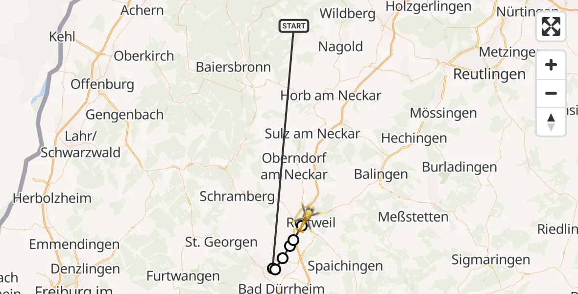 Flugroute Ambulanzhubschrauber Altensteig - Rottweil, 18 September 2026, 06:51