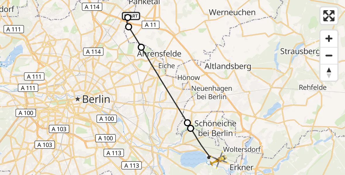 Flugroute Rettungshubschrauber Helios Clinic Berlin-Buch - Berlin, 18 September 2026, 06:53