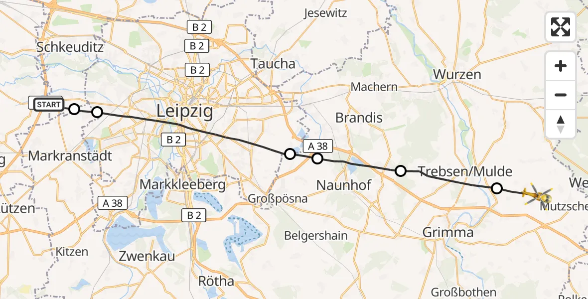 Flugroute Rettungshubschrauber Schkeuditz - Grimma, 18 September 2026, 06:54