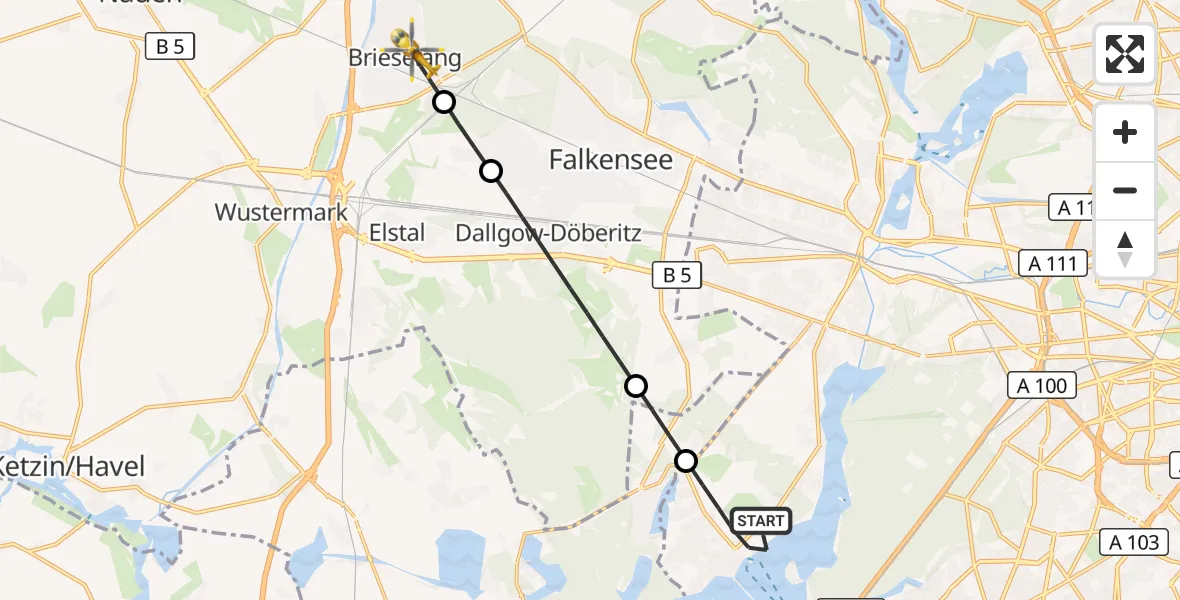 Flugroute Rettungshubschrauber Berlin - Brieselang, 18 September 2026, 06:57