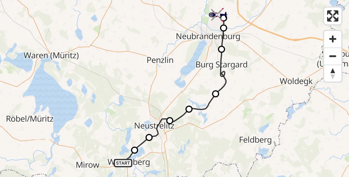 Flugroute Polizeihubschrauber Wesenberg - Neubrandenburg Trollenhagen Flughafen, 18 September 2026, 07:01