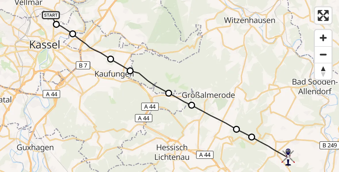 Flugroute Polizeihubschrauber Fuldatal - Meißner, 18 September 2026, 07:14