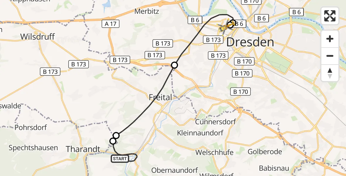 Flugroute Rettungshubschrauber Freital - Dresden Friedrichstadt Hospital, 18 September 2026, 07:31