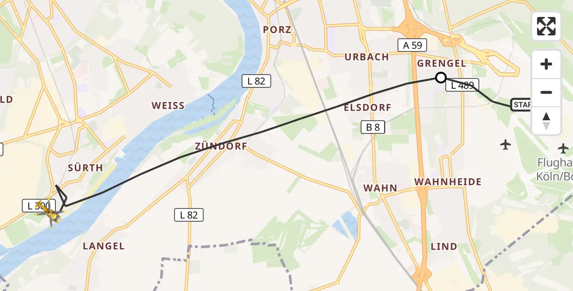 Flugroute Rettungshubschrauber Köln Bonn Flughafen - Köln, 18 September 2026, 07:51