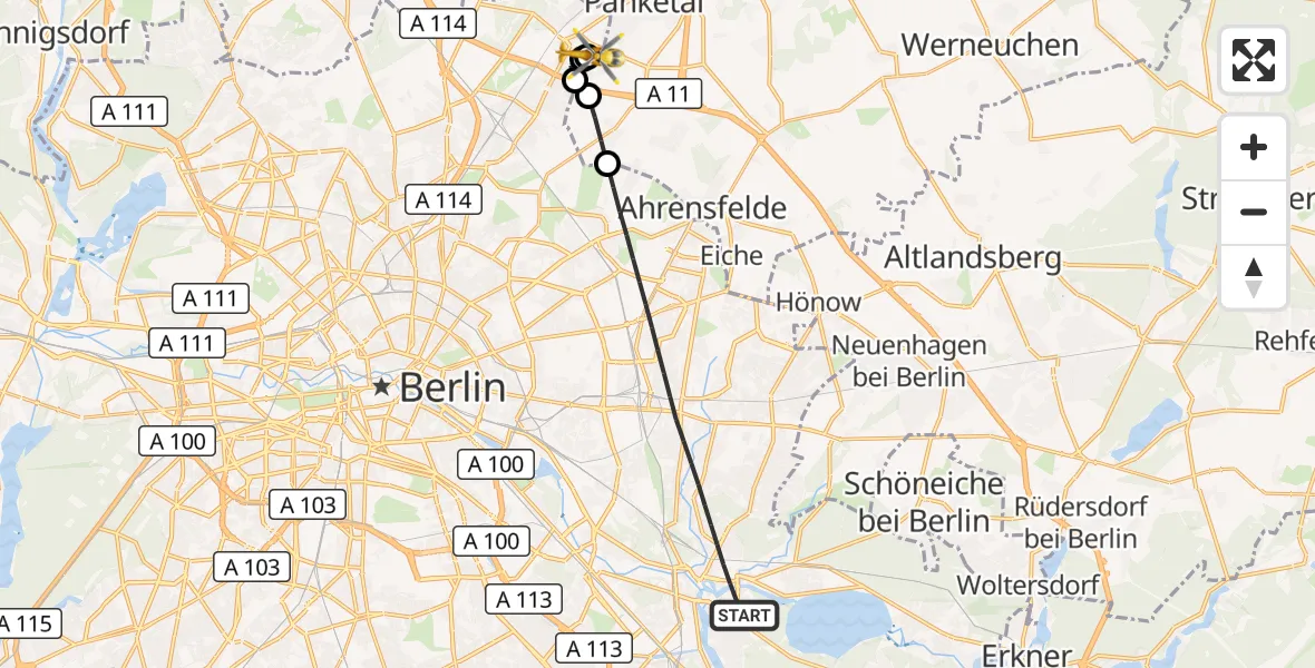Flugroute Rettungshubschrauber Berlin - Helios Clinic Berlin-Buch, 18 September 2026, 07:56