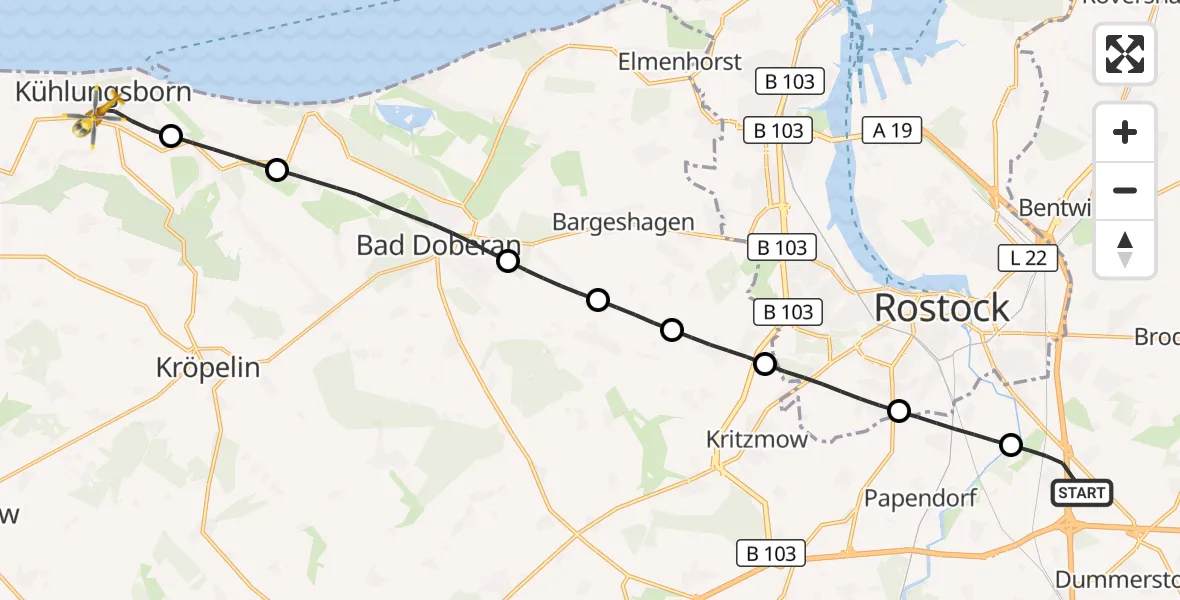 Flugroute Ambulanzhubschrauber Dummerstorf - Kühlungsborn, 18 September 2026, 08:01