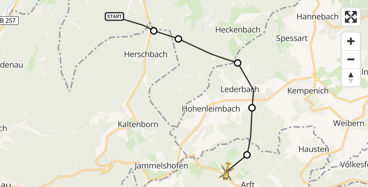 Flugroute Ambulanzhubschrauber Kesseling - Arft, 18 September 2026, 08:02