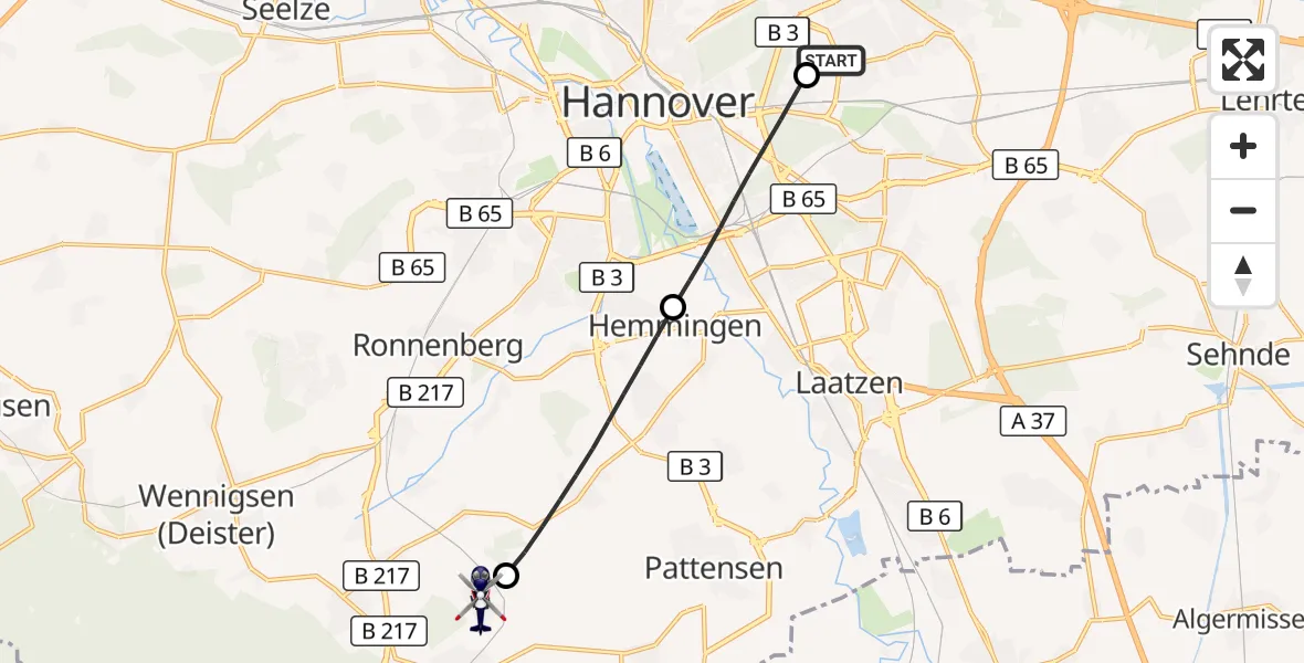 Flugroute Polizeihubschrauber Hannover Luftrettung Hubschrauberlandeplatz (Christoph 4) - Springe, 18 September 2026, 08:03