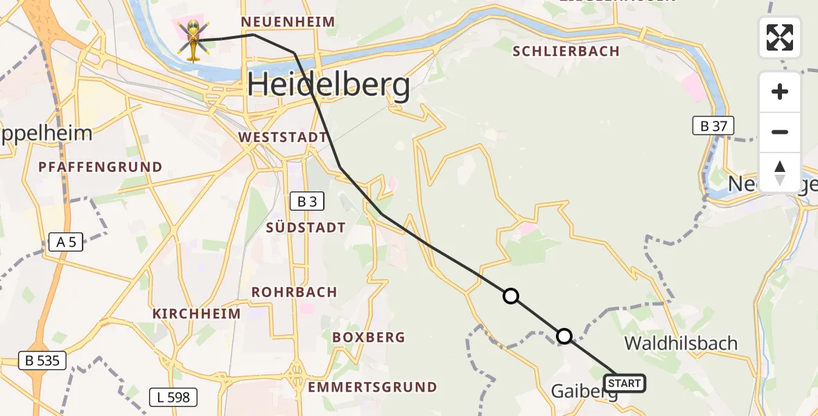 Flugroute Rettungshubschrauber Bammental - Heidelberg, 18 September 2026, 08:05