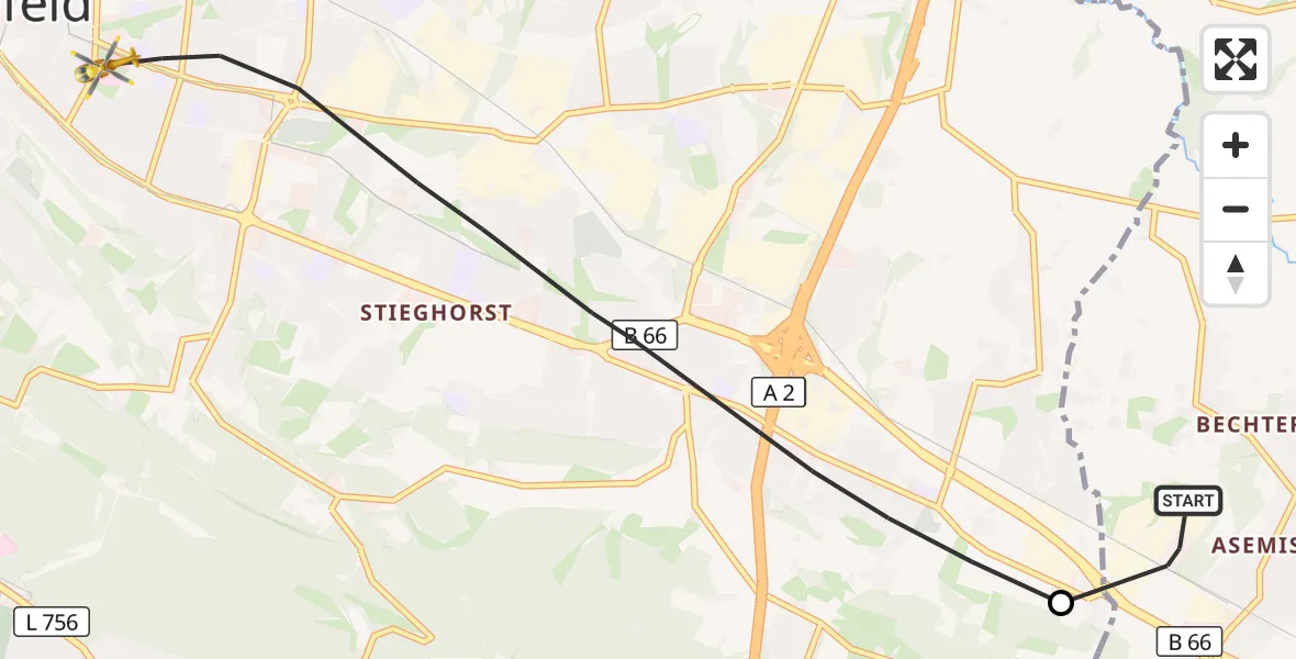 Flugroute Rettungshubschrauber Leopoldshöhe - Bielefeld, 18 September 2026, 08:06