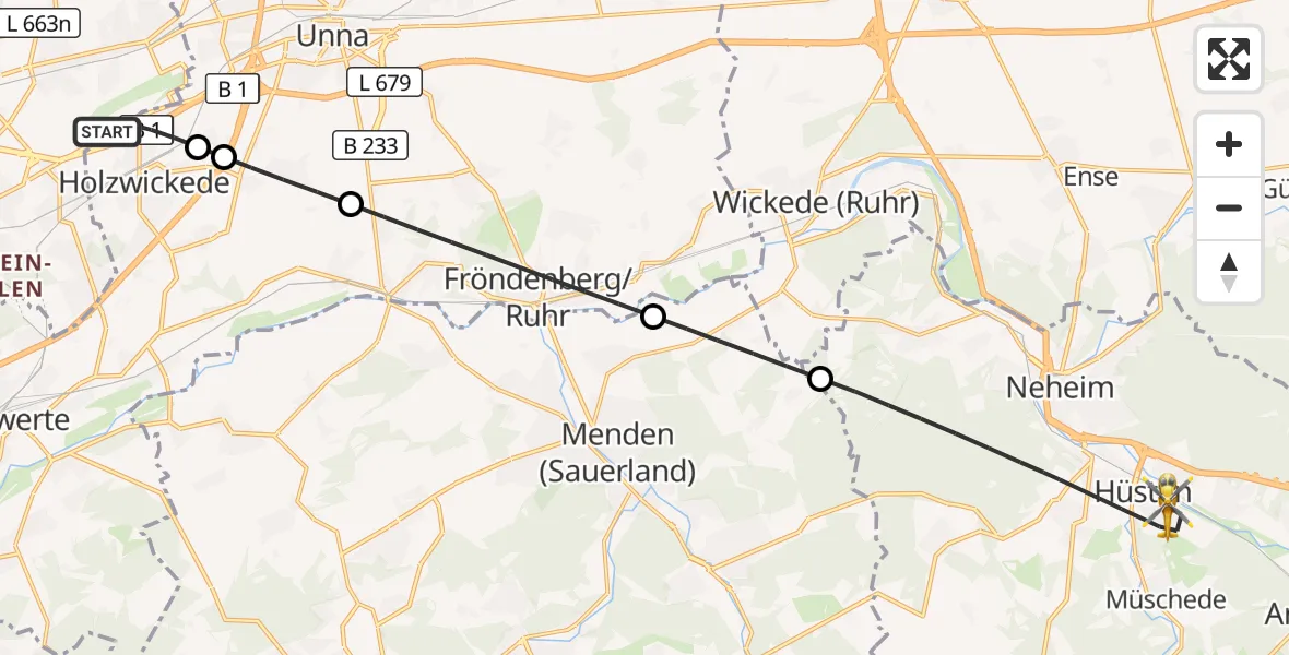 Flugroute Rettungshubschrauber Dortmund Flughafen - Arnsberg, 18 September 2026, 08:08