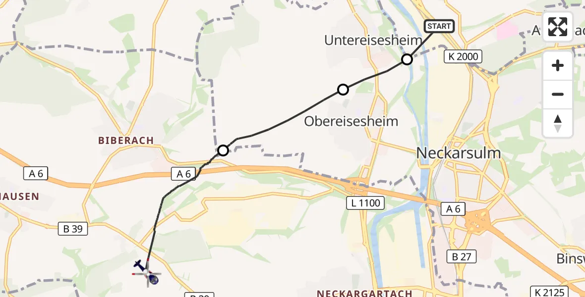 Flugroute Polizeihubschrauber Bad Friedrichshall - Heilbronn, 18 September 2026, 08:18
